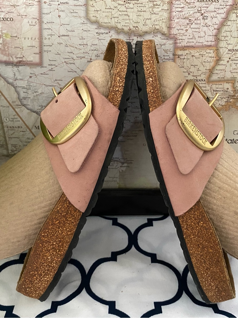 Birkenstock Madrid Gold Big Buckle Women Dusty Pink Nubuck Leather Sandal 39/7 - Picture 5 of 12